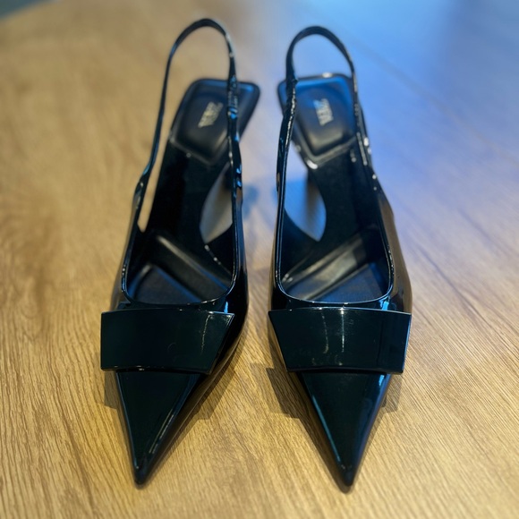 NWOT Zara Glossy Black Patent Pointed Slingback Kitten Heels - Picture 9 of 9